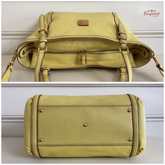 Authentic MCM Pale Yellow Textured Leather Two Way Tote Shoulder/Crossbody Bag - Picture 8 of 12